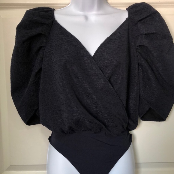 Navy Blue, puff sleeve, bodysuit size Small by Express - Picture 1 of 4